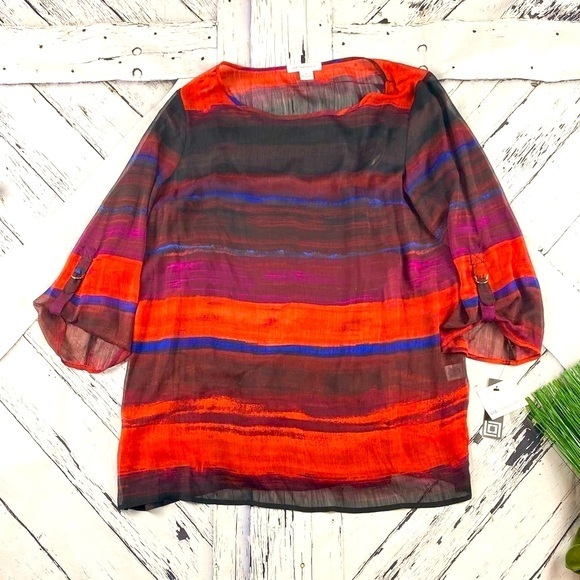 Liz Claiborne Sheer Colorful Blouse Size XL NEW - Picture 1 of 8